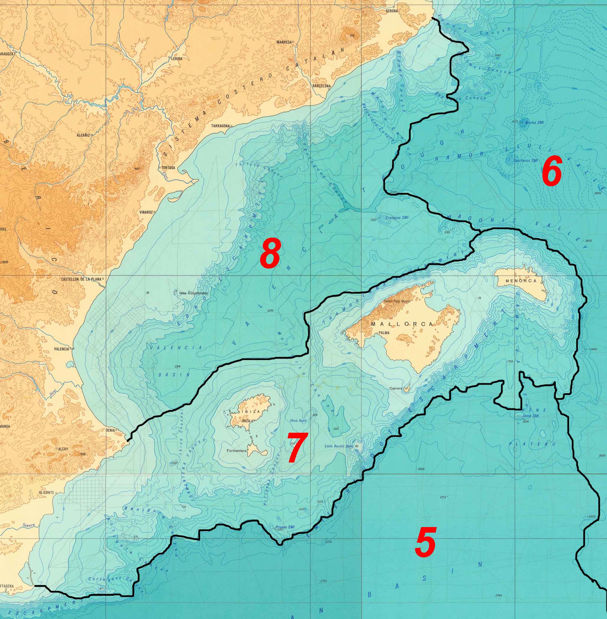 Batimetria mediterranea: 2. isole Baleari