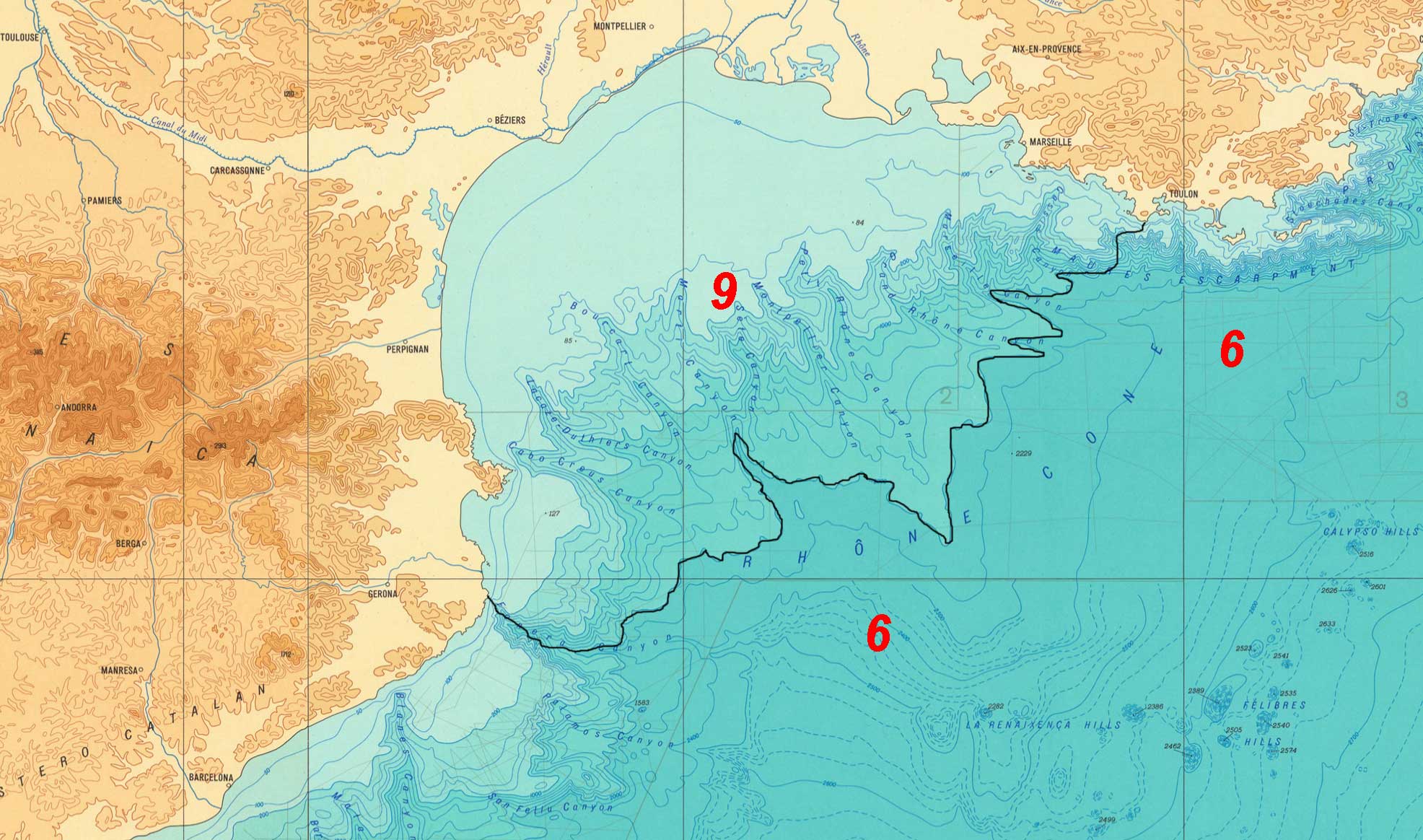 Batimetria mediterranea: 3. golfo del Leone