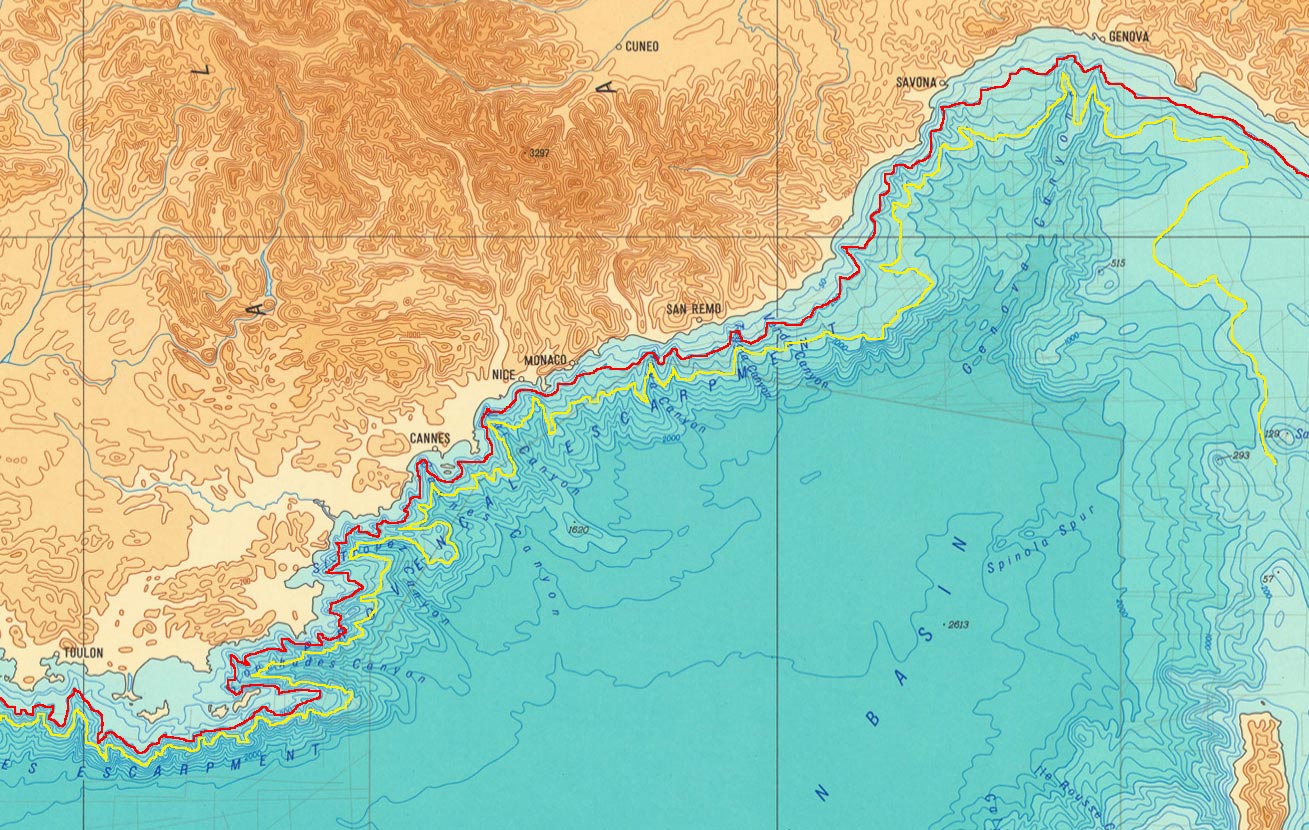 Batimetria mediterranea: 4. costa ligure-provenzale